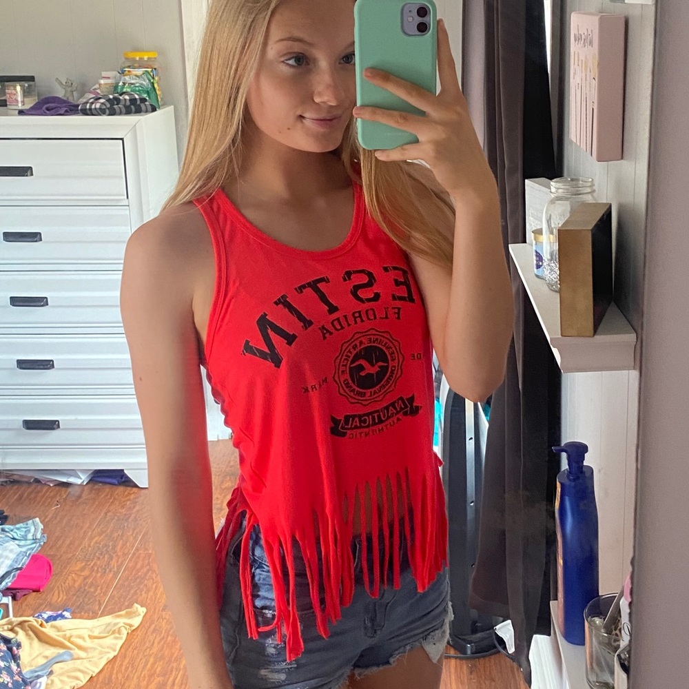 destin florida crop fringe tank top